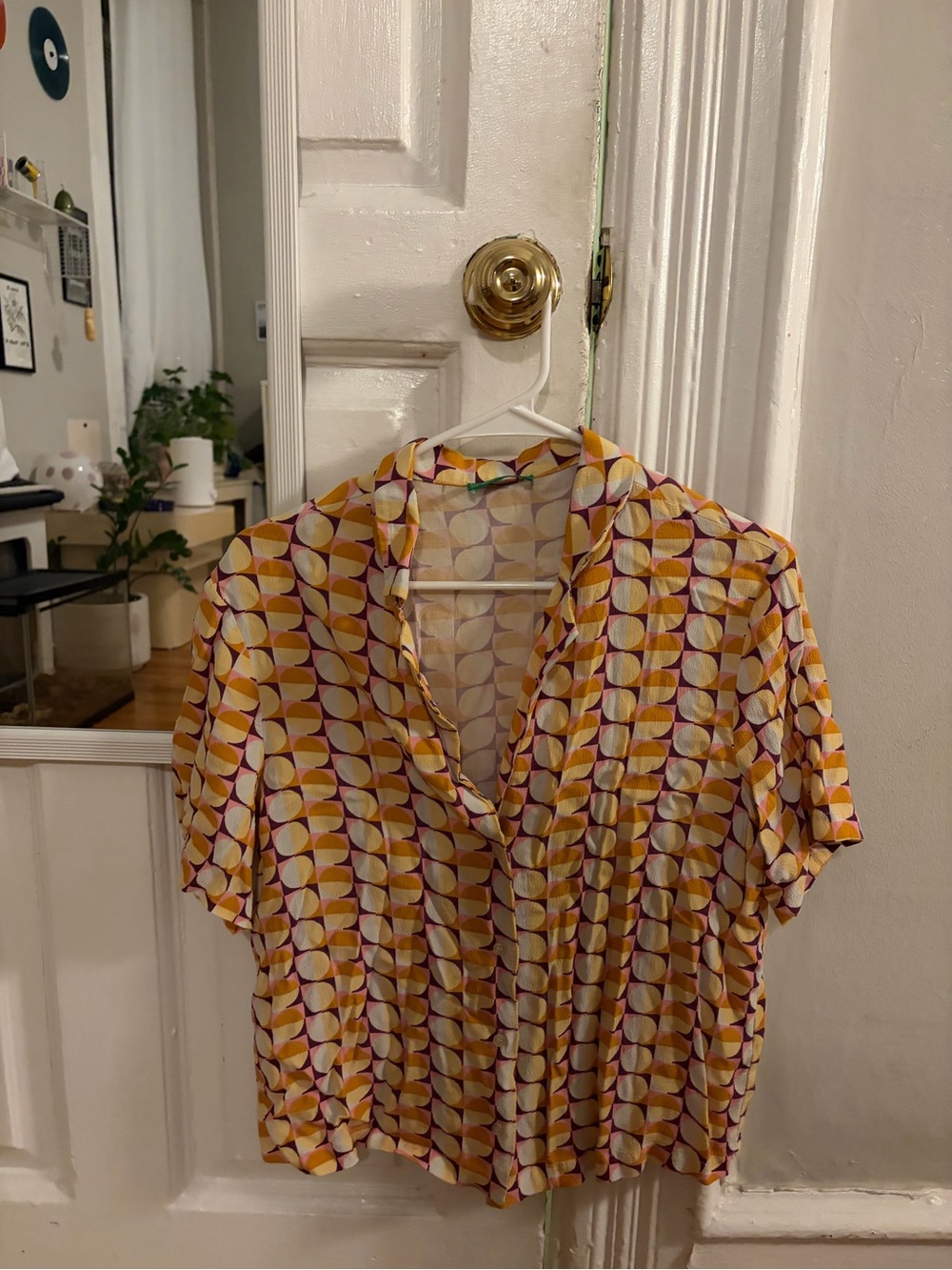 United Colors Of Benetton Geometric Button-Down Shirt in Yellow and Purple